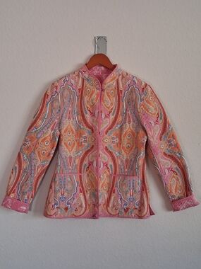Womens Pink Paisley Reversible Quilted Jacket